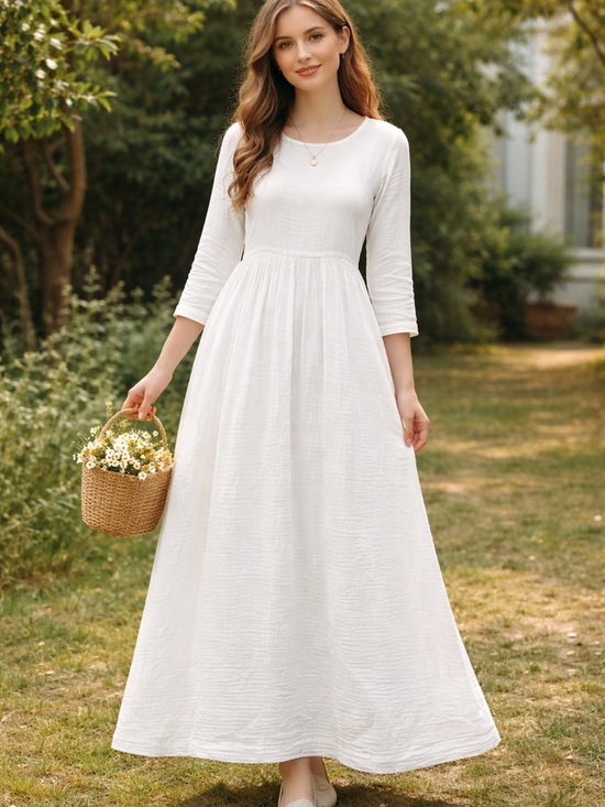 Dresses & Skirts - Elegant White Maxi Dress with 3/4 Sleeves
